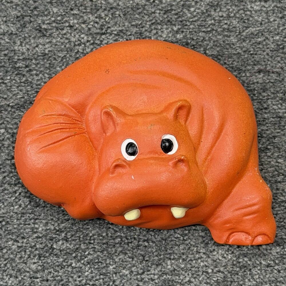 Vintage Chunky Orange Hippo Refrigerator Magnet Cute 3D Hippopotamus